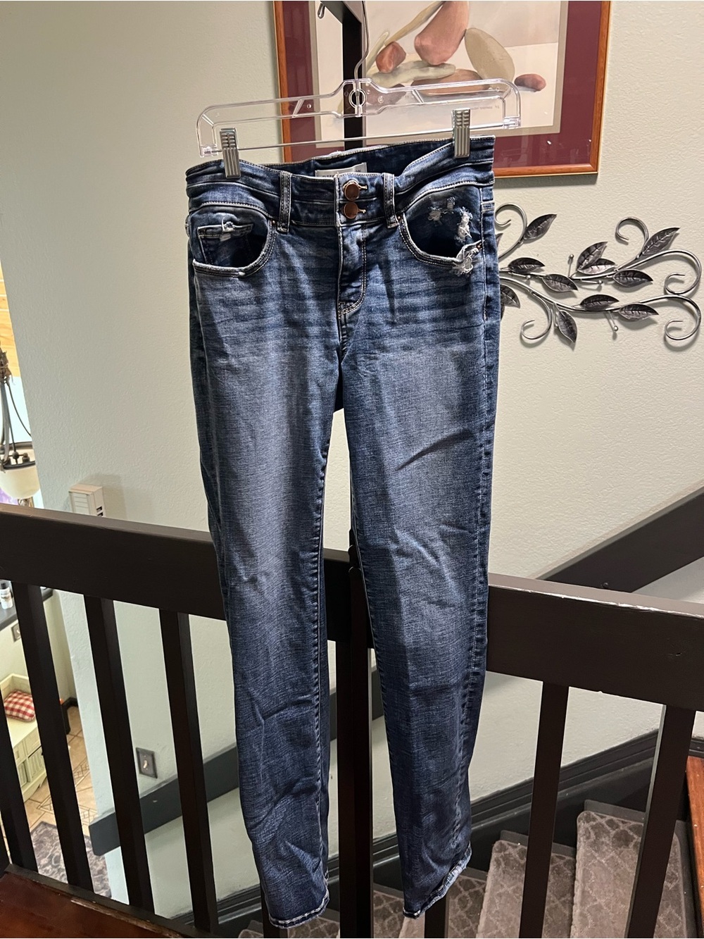 BKE Payton Women's Dark Indigo Distressed Straight Jeans  26 x 32 #GJ089